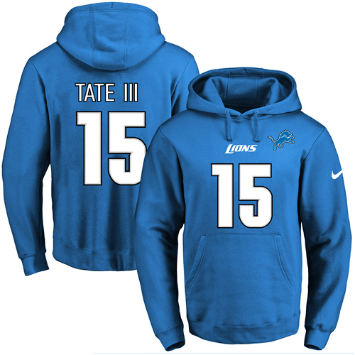 Nike Lions #15 Golden Tate III Blue Name & Number Pullover NFL Hoodie
